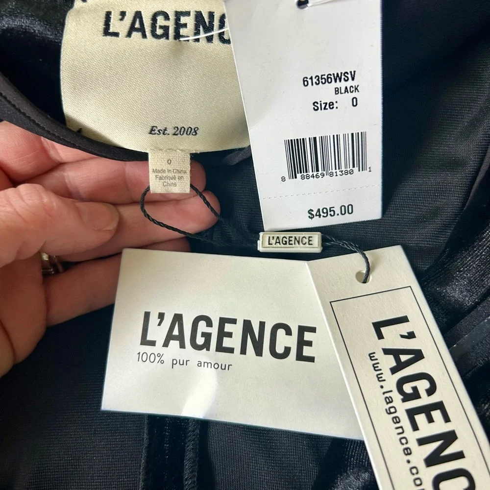 L'AGENCE NWT Black Velvet Double-Breasted Blazer Cocktail Dress Sz 0 - Picture 8 of 10